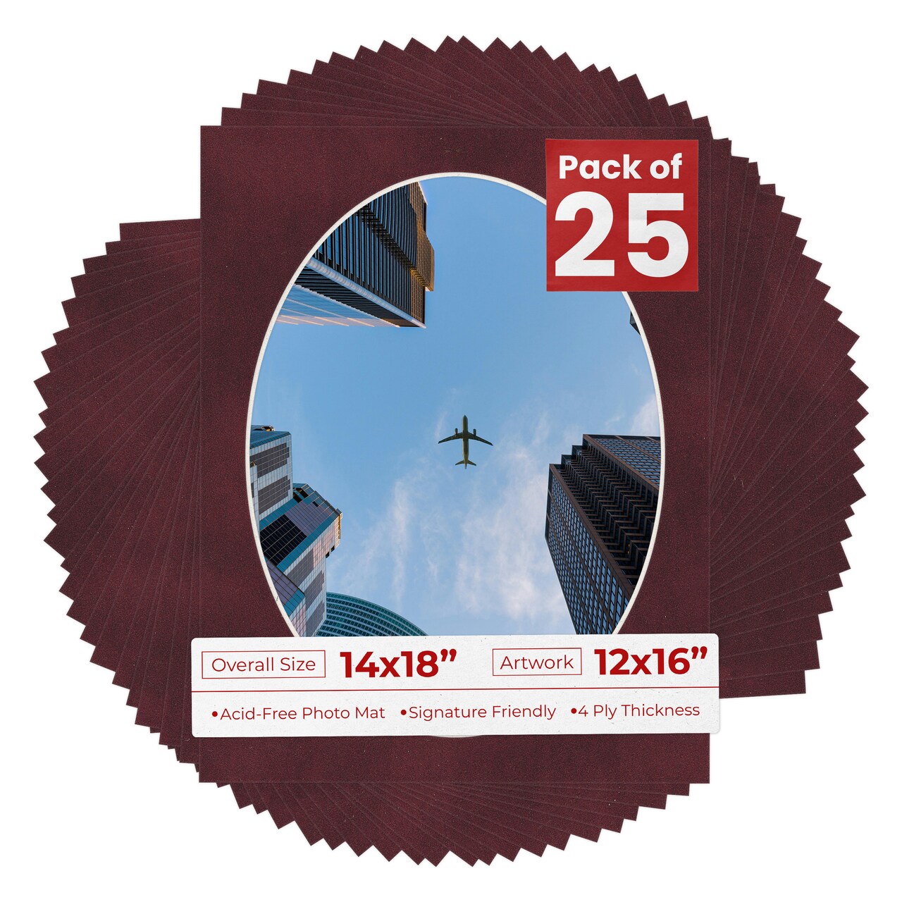 Dark Red Suede Mat Board for 14x18 Frames - Oval Opening for 12x16 Photos